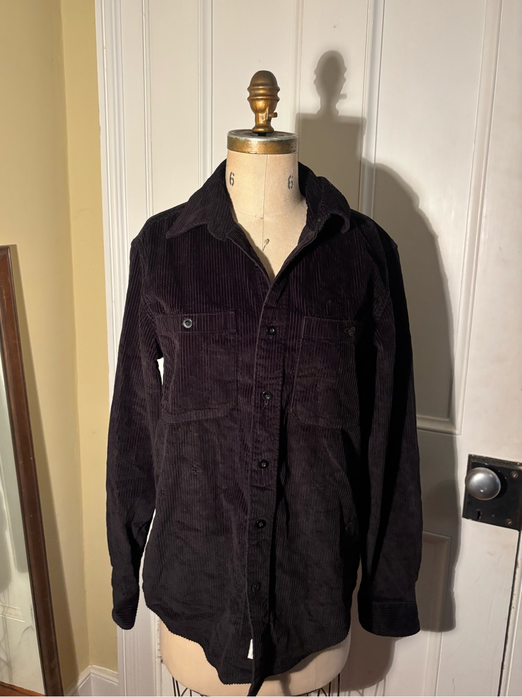 Black Corduroy Button Down Shirt - 100% Cotton Xs